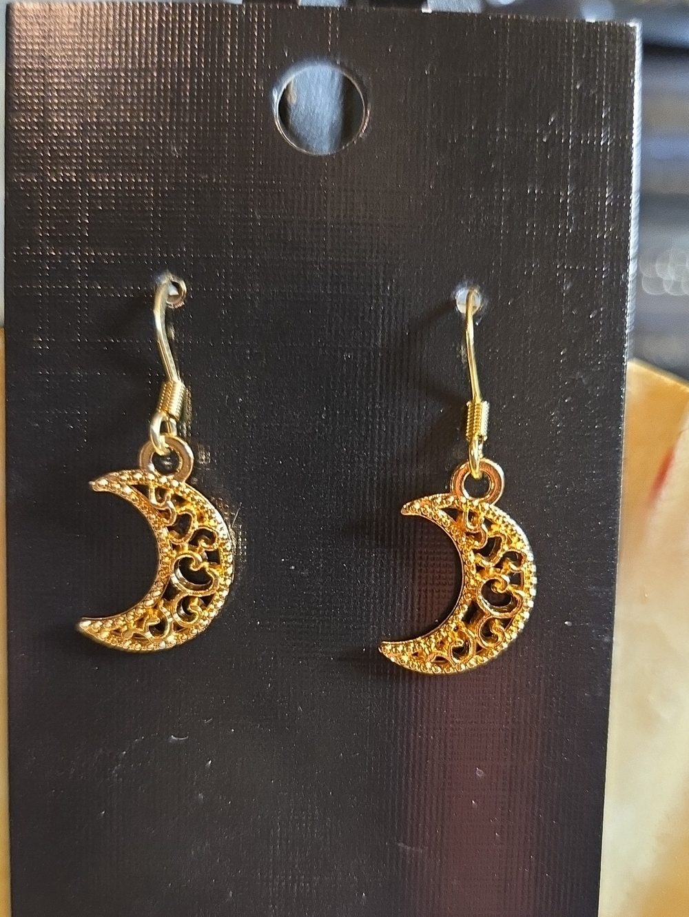 Gold Crescent Moon Filigree Drop Earrings - Women Jewelry